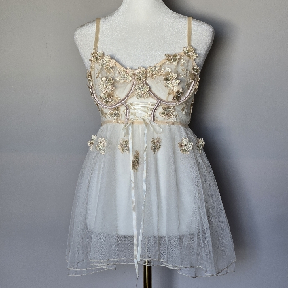 Fairycore Fae 3-D Mystical Whimsical Romantic Sheer Bridal Earthy Corset Chemise